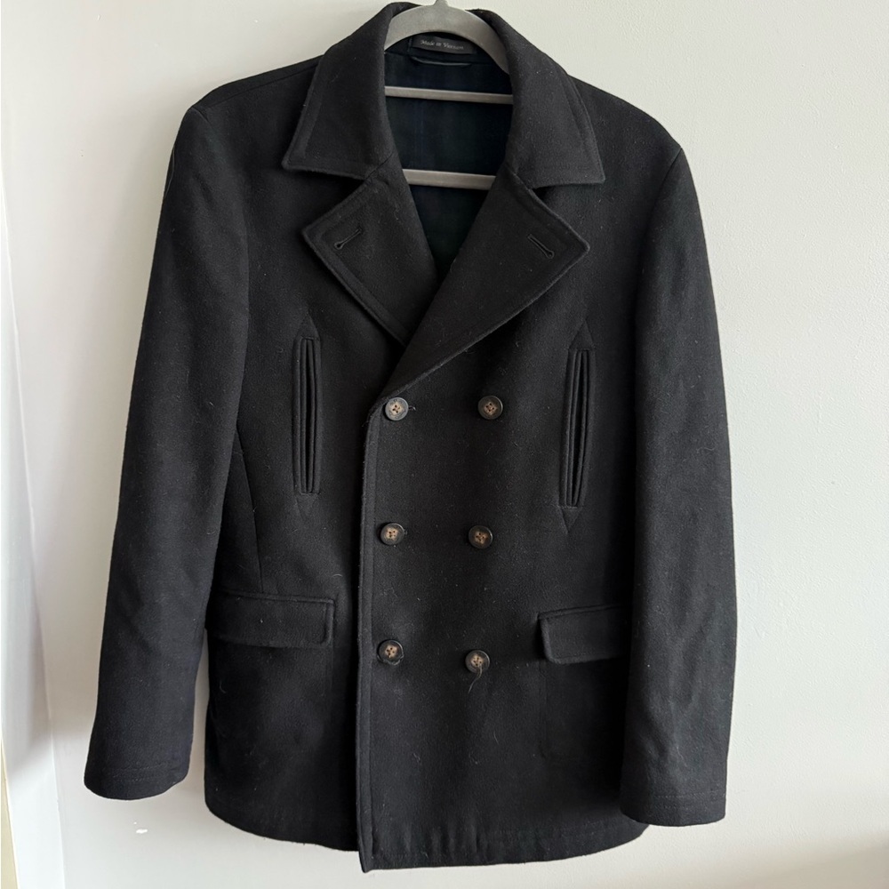 Lauren Ralph Lauren Black Wool Peacoat Blackwatch Lined